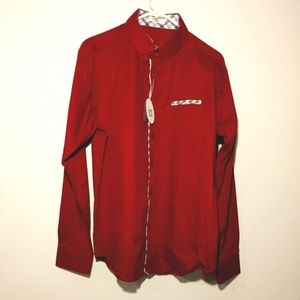 Hotouch Men's Slim Fit Dress Shirt Long Sleeve Casual Oxford Shirt Wine Red L